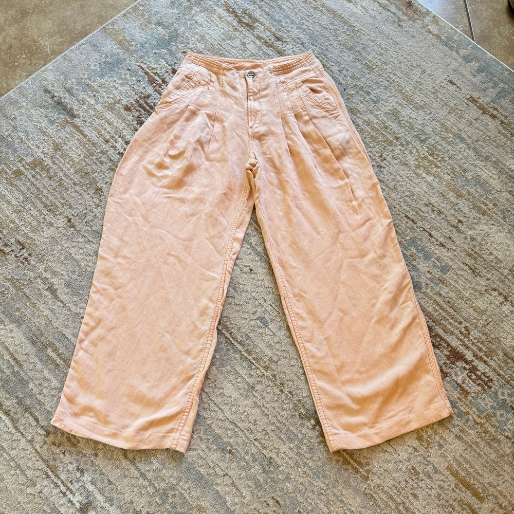 Free People Pants 4 Womens Pink High Linen Waisted Pleated Wide Ankle Leg